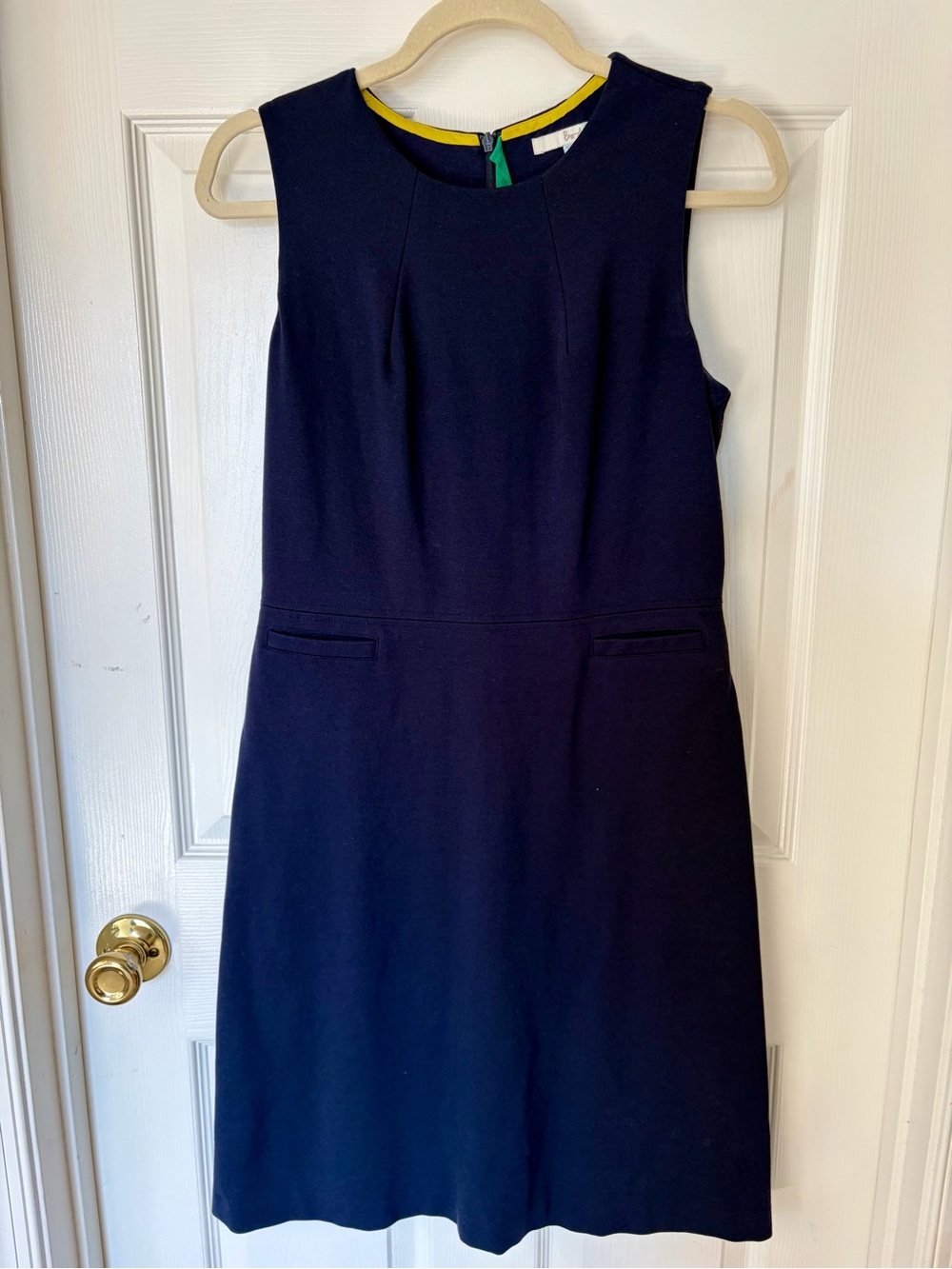 Boden Navy Sleeveless Sheath Dress with Yellow Trim